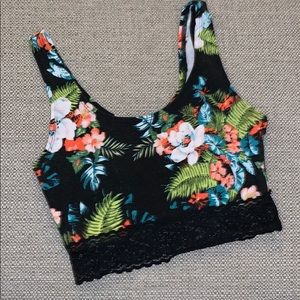 Floral Lace Trim Crop Top